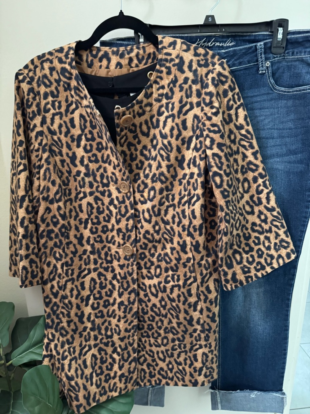 Leopard Print Jacket with Button Close 3/4 sleeves, Size 12